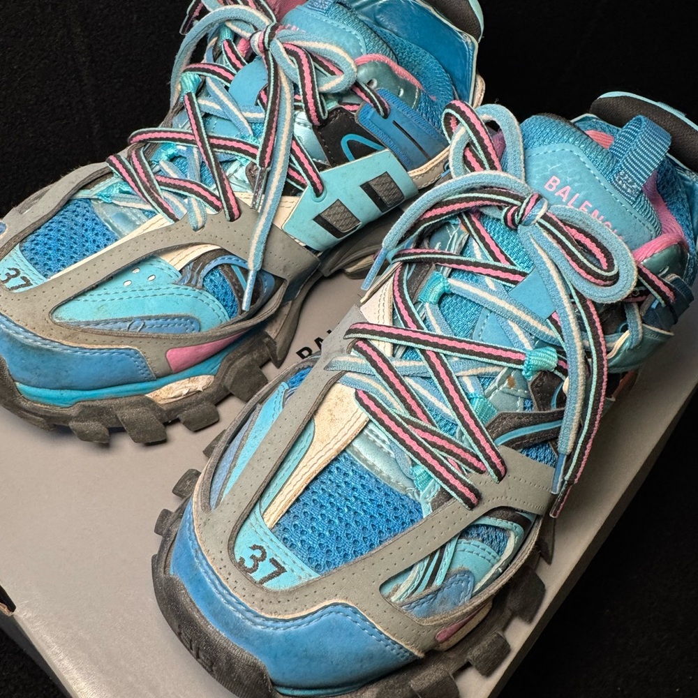Balenciaga Track Runners Blue and Pink Sneakers